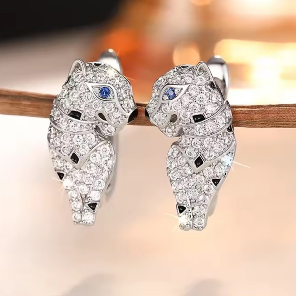Panthere Luxury Crystal Silver Earrings - Picture 3 of 5